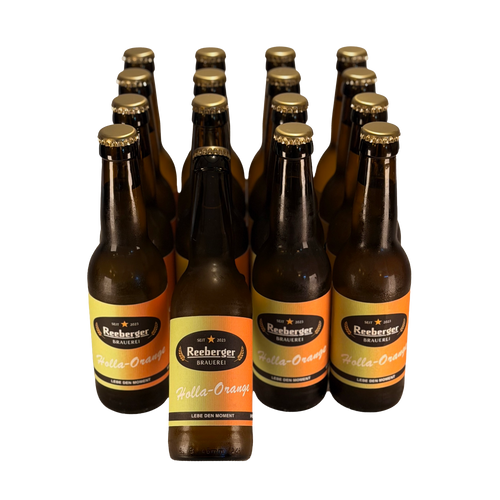 Holla-Orange Holunder-Orangen-Limonade von Reeberger Brauerei im 35er Karton mit 35 x Einweg Glasflaschen 0,33 l