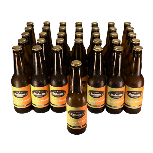 Holla-Orange Holunder-Orangen-Limonade von Reeberger Brauerei im 35er Karton mit 35 x Einweg Glasflaschen 0,33 l
