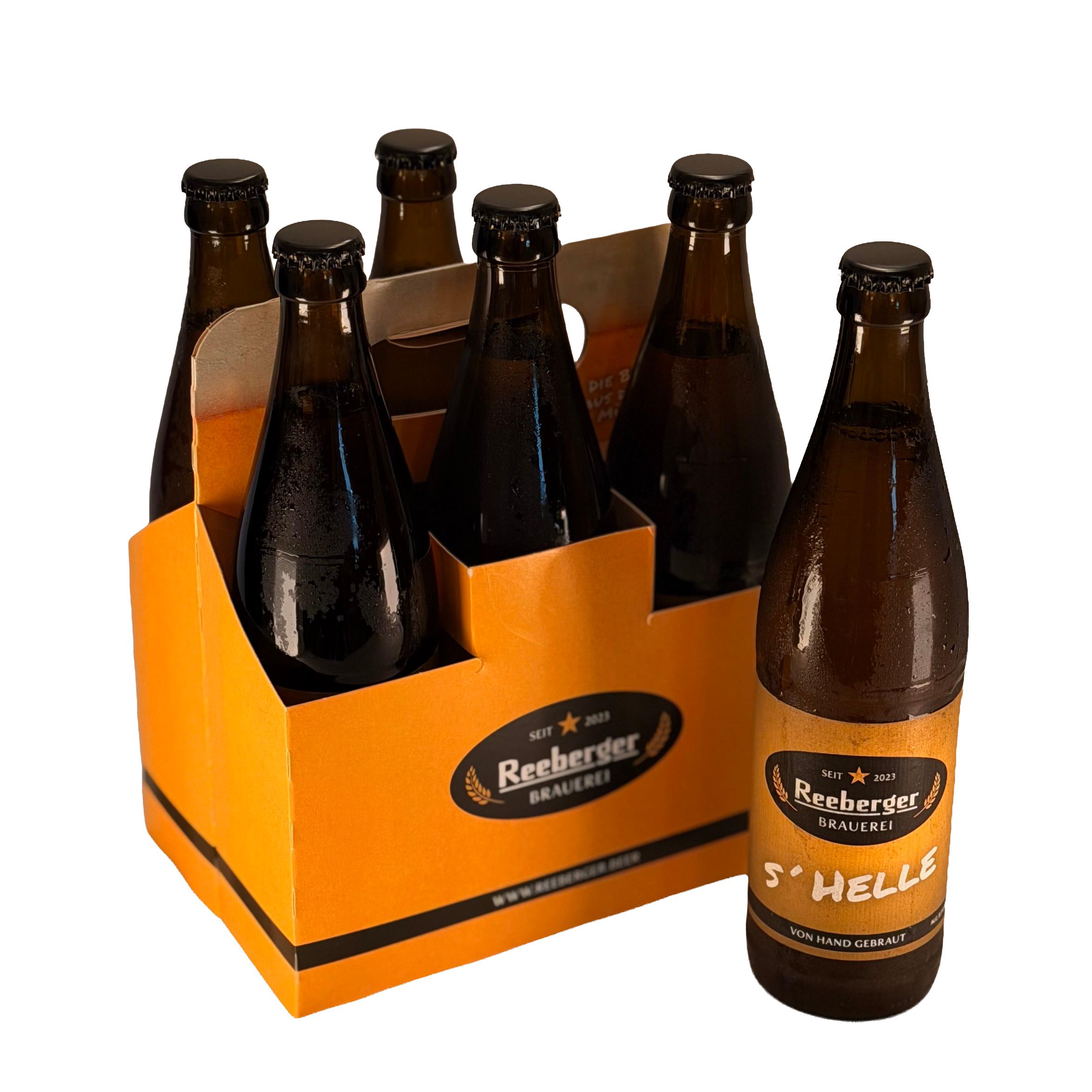s’Helle helles Märzenbier von der Reeberger Brauerei im 6er-Träger mit sechs 0,5-l-Glasflaschen Mehrweg